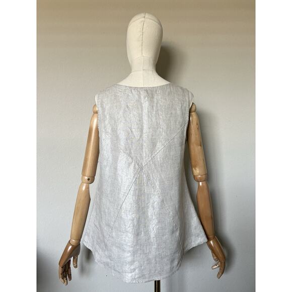 SOUTH STREET LINEN Sz 0 US Small Cream Metallic Criss Cross Shell Tank Top NWOT - Picture 8 of 16